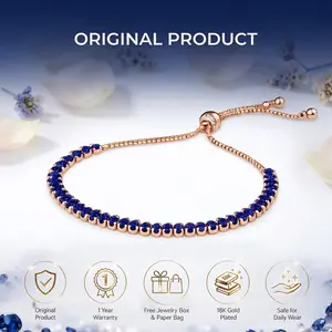 Jewelry Expert Set Cincin & Gelang Adjustable Rosegold Produk Asli Permata Zirconia Anti Luntur Perhiasan Tunangan Wedding & Gift Blue Sapphire