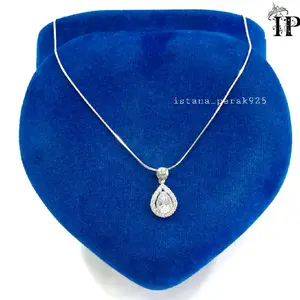 SET KALUNG PERAK ASLI SILVER 925 LAPIS EMAS PUTIH - Model Oval Diamond Permata - PERHIASAN PERAK WANITA - PERAK ASLI ADA SURAT