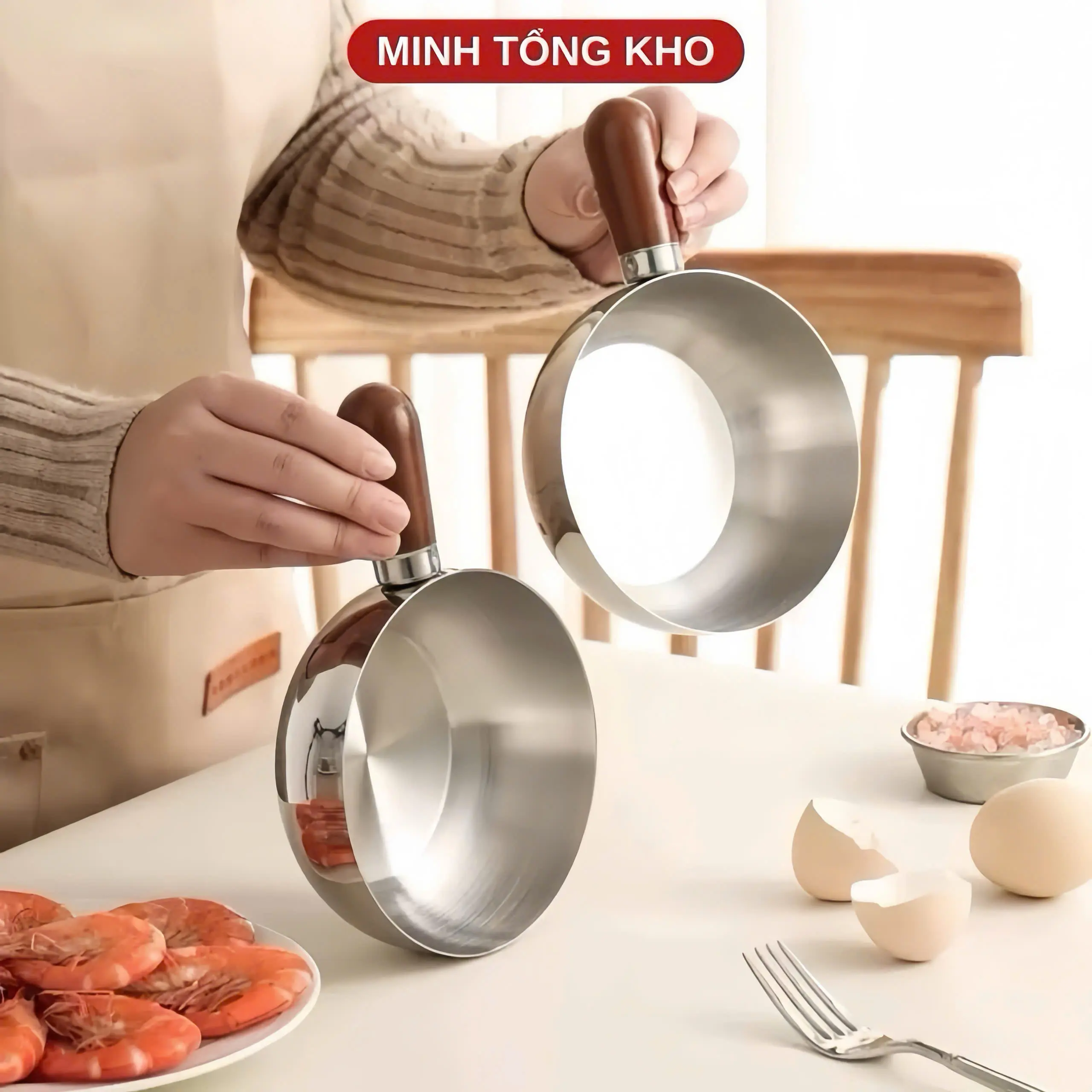 Nồi Inox 304 Mini KT14cm Loại 1 Tay Cầm Cán Gỗ Cao Cấp Bát Mì Tức Thì Salad Súp Lẩu Ăn Dặm An Toàn Thực Phẩm Tiện Lợi A2