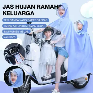 ​Jas Hujan PVC Transparan & Biru Langit, Desain Blok Warna, Anti Air, Cover Spion Inklusif, untuk Harian & Outdoor