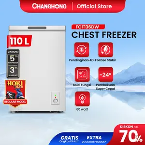 Changhong Chest Freezer FCF136DW Kapasitas 110 Liter (Fast Freezing) (Design Look Minimalis) (Big Capacity)