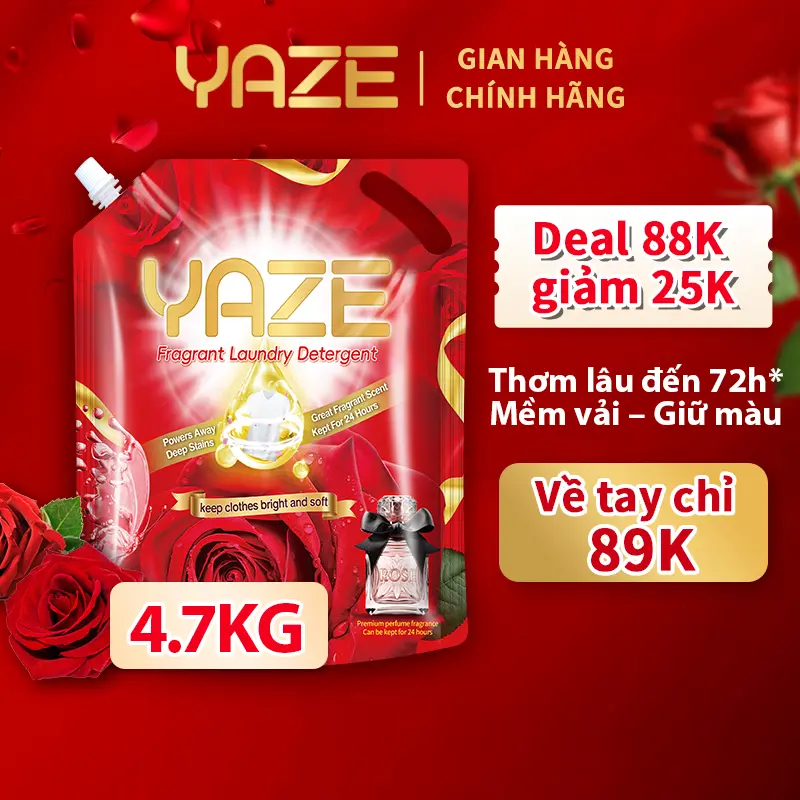 【89K !  1 Túi 4,7KG】Nước Giặt Hương Nước Hoa YAZE  – Đậm đặc, thơm lâu, mềm vải, tiết kiệm-Nước Giặt Xả YAZE Hương Nước Hoa Giúp Lưu Hương Thơm Lâu / Dịu Nhẹ An Toàn Cho Da / Làm Sạch kháng khuẩn / Làm Bền Màu Quần Áo (Siêu To 4.7L)