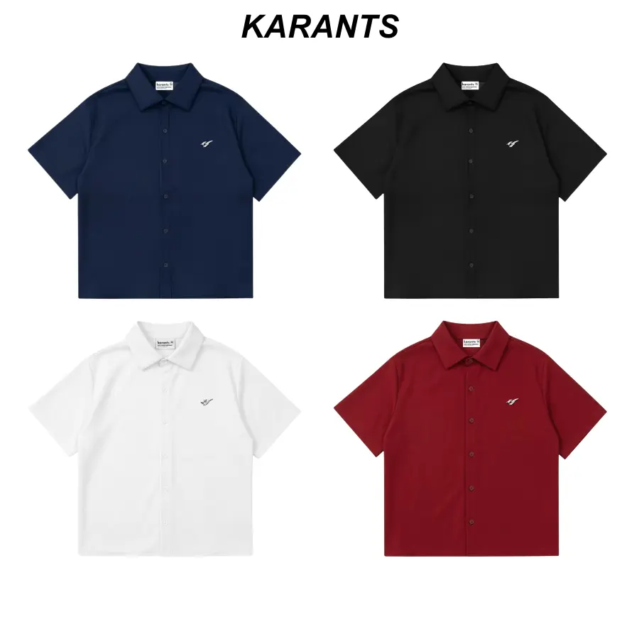 Karants Áo Sơ Mi Boxy Vải Cotton Lạnh Gắn Thanh Kim Loại Trơn Nam Nữ Unisex - KR216