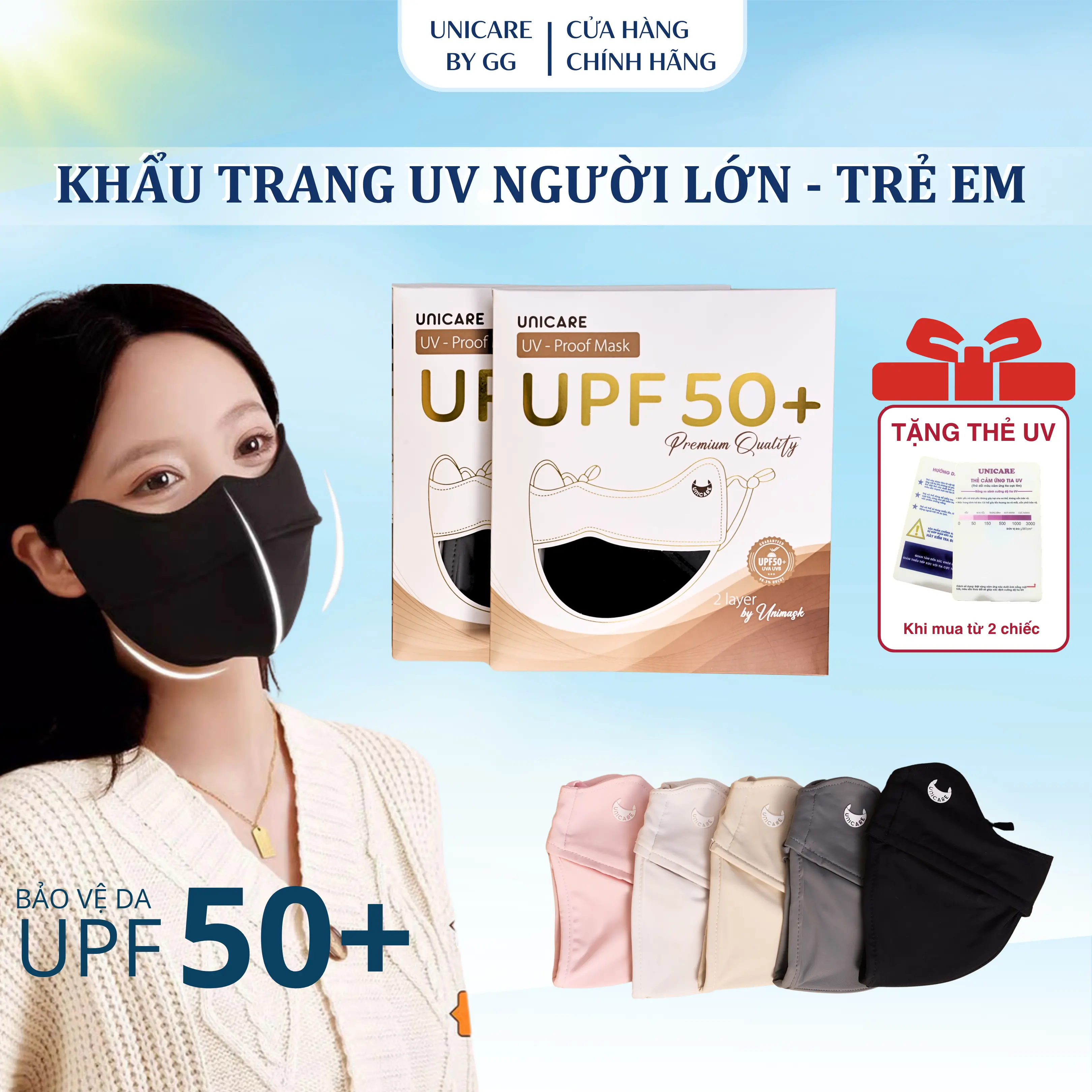 [ SALE ĐÓN HÈ ] Khẩu Trang UV-Proof Unicare Có Gọng | Lụa Băng Mềm Mát | Chống Nắng Che Mặt | Siêu Thoáng Khí