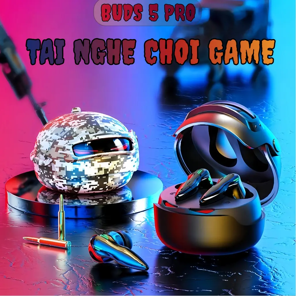 BUDS 5 PRO Mới Nhất Chơi Game Tai Nghe, Thiết kế mũ bảo hiểm độc nhất thế giới,  Hiệu ứng ánh sáng siêu ấn tượng, Âm thanh nổi cấp độ HiFi, Mic tích hợp chống nước IPX5, Giảm tiếng ồn ENC, Điều khiển cảm ứng, Với iPhone và Android - 1