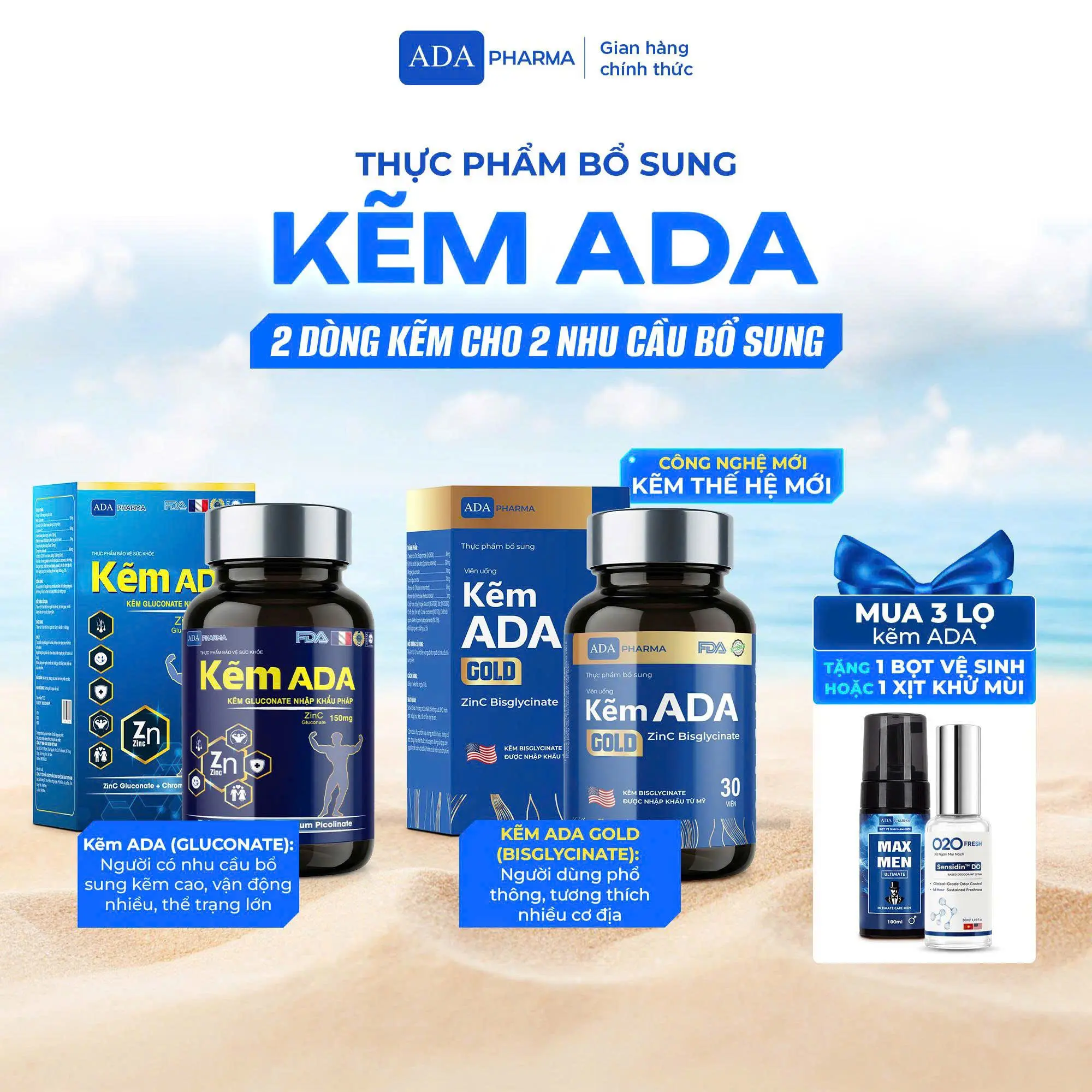 Kẽm ADA chính hãng - ADA Gluconate & ADA Bisglycinate - Hỗ trợ tăng cường sức khỏe