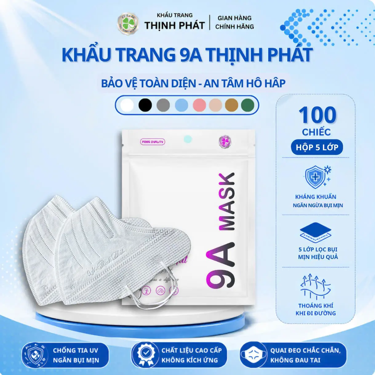 Combo 100 Chiếc KHẨU TRANG 9A THỊNH PHÁT 5 Lớp dày dặn, form to, che kín khuôn mặt size 45-99kg