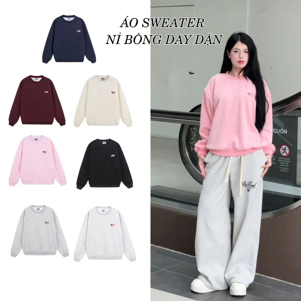 ( XẢ HÀNG ) Áo sweater Nam Nữ , Áo thun tay dài ấm áp, chất liệu nỉ 2 da cao cấp, Hình thêu chắc chắn bền đẹp - 1