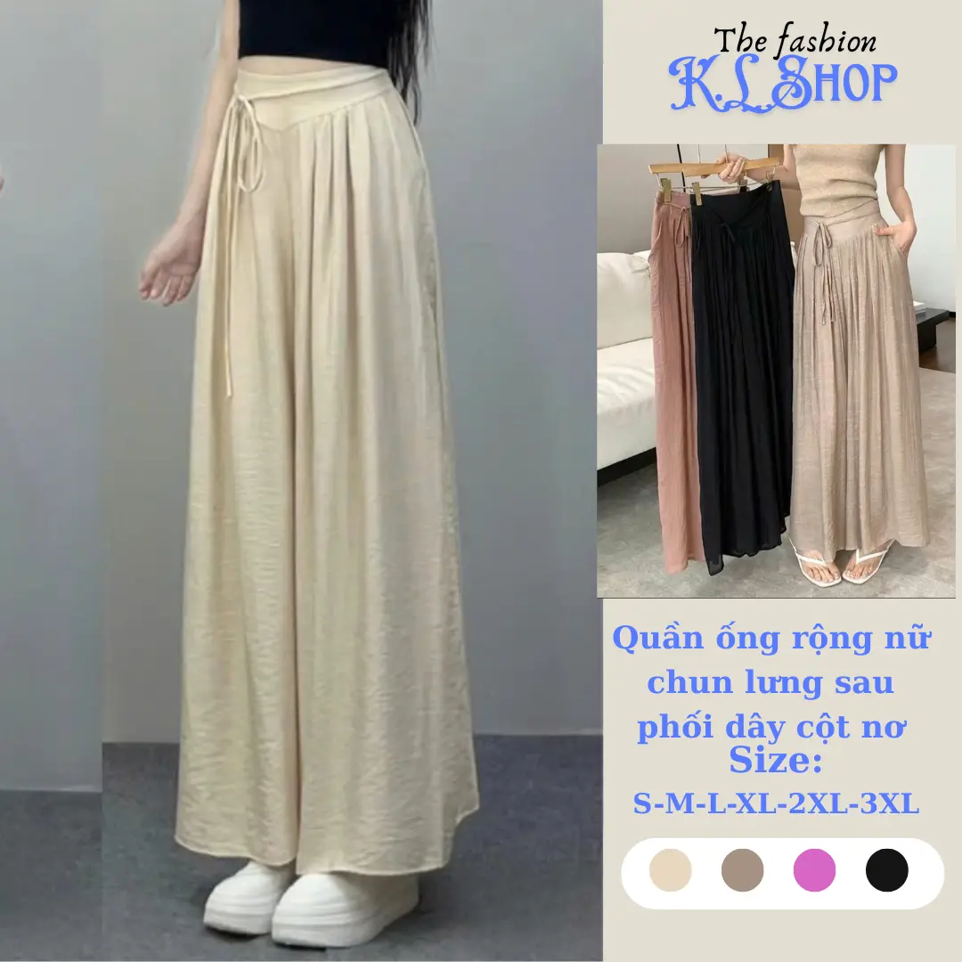 ( Màu Mới)Quần Culottes Nữ Ống Rộng 35-40cm Lưng Cao Cột Dây Duyên Dáng-Khanhlinh