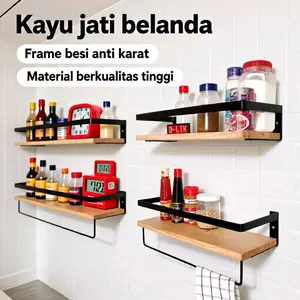 Rak gantung kayu besi minimalis/ rak kamar mandi serbaguna