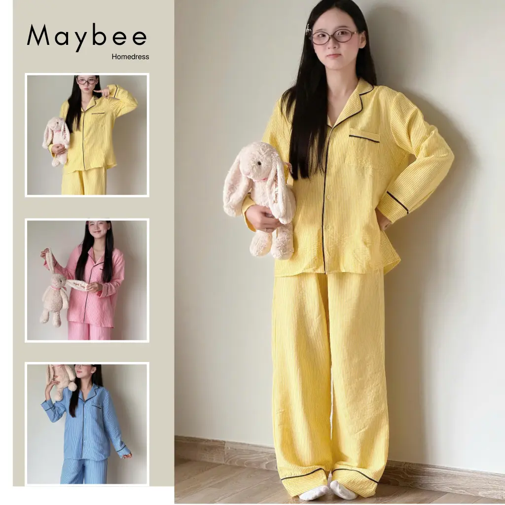 MB-SET-013 Bộ ngủ kẻ sọc viền đen Maybee Homdress