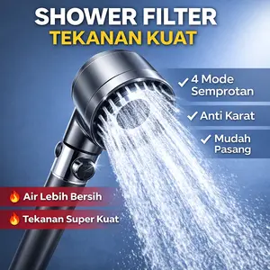 Kepala Shower Filter Air Tekanan Kuat 4 Mode Anti Karat Shower Head Hemat Air Mudah Pasang