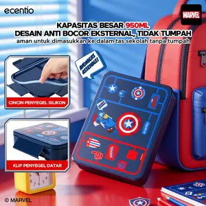 Ecentio Captain America Lunch Box Anak Set Botol Minum Kotak Makan Anak Anti Bocor Anti Tumpah Tempat Bekal Anak Sekolah BPA Free Bekal Kotak Bekal Sekolah Perlengkapan Sekolah