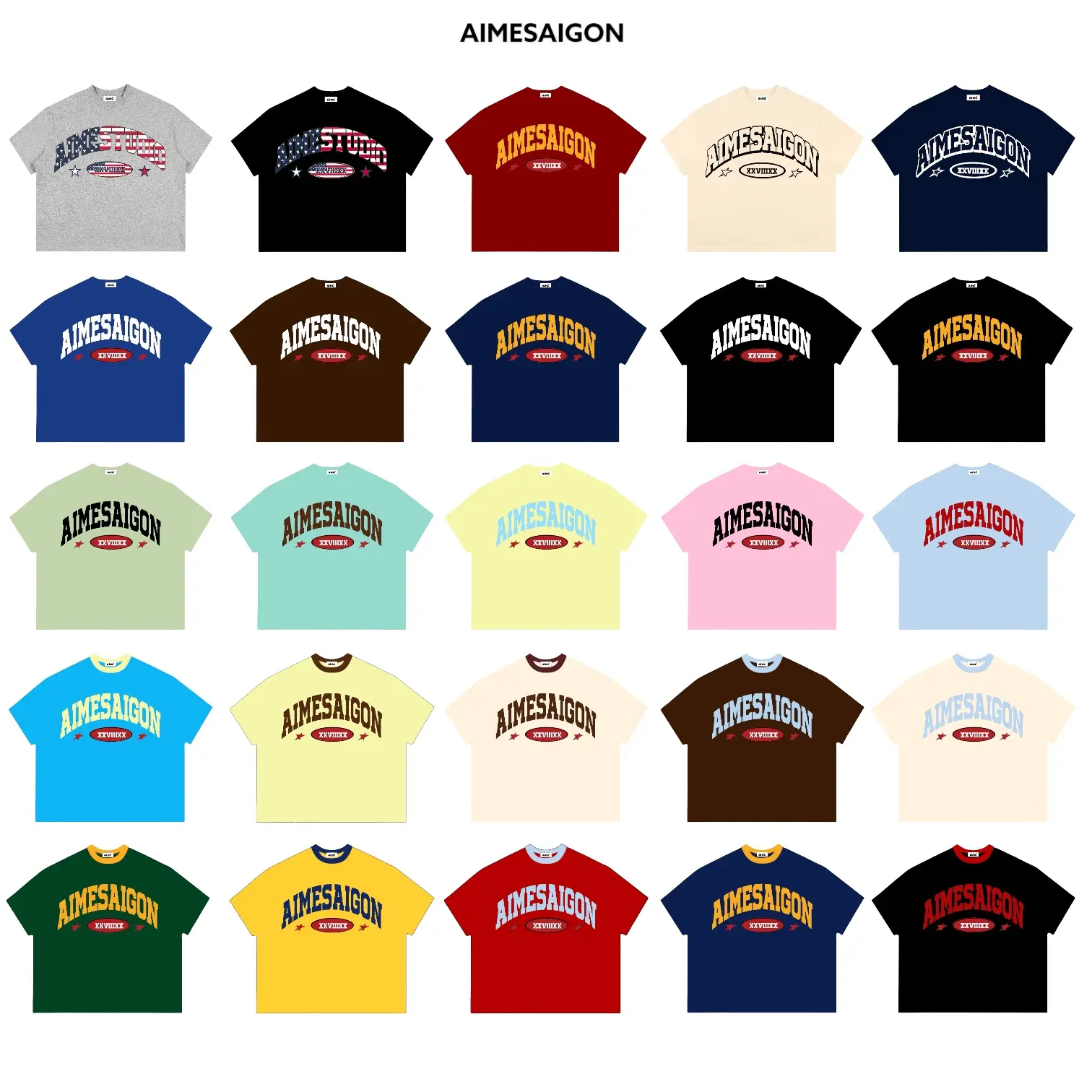 [Ver1] Áo Thun Boxy AIMÉ Cotton Cổ Tròn Nam Nữ "AIMESAIGON XXVIIIXX" Áo Phông Nữ Form Rộng Nữ Mùa Hè Kiểu Đẹp Nam Nữ