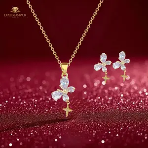 Luxeglamour - Set Kalung Dan Anting Titanium Silver Gold Diamond