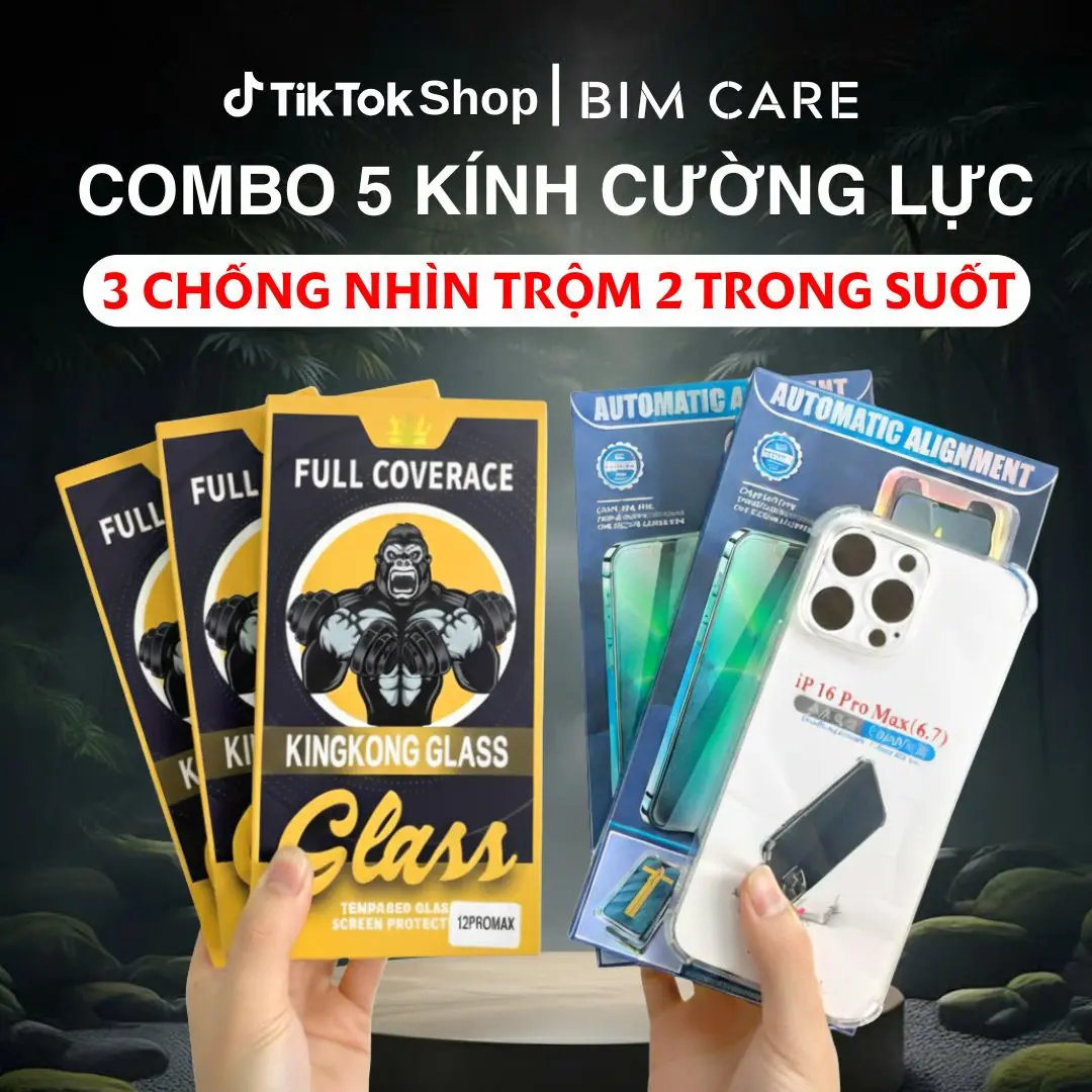 (MUA 3 TẶNG 2 KÍNH 1 ỐP) Mua COMBO 3 Kính cường lực KK Glass chống nhìn trộm HỘP VÀNG , có khung trợ dán, TẶNG  2 kính SIÊU TRONG SUỐT hộp xanh, TẶNG 1 ốp trong chống sốc 30K - BIMCARE03 Kem
