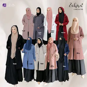 ZAHIRA Long Outer Premium by ALIETHA Jaket Wanita Muslimah Kekinian Bahan Zara Knit Full Resleting Depan