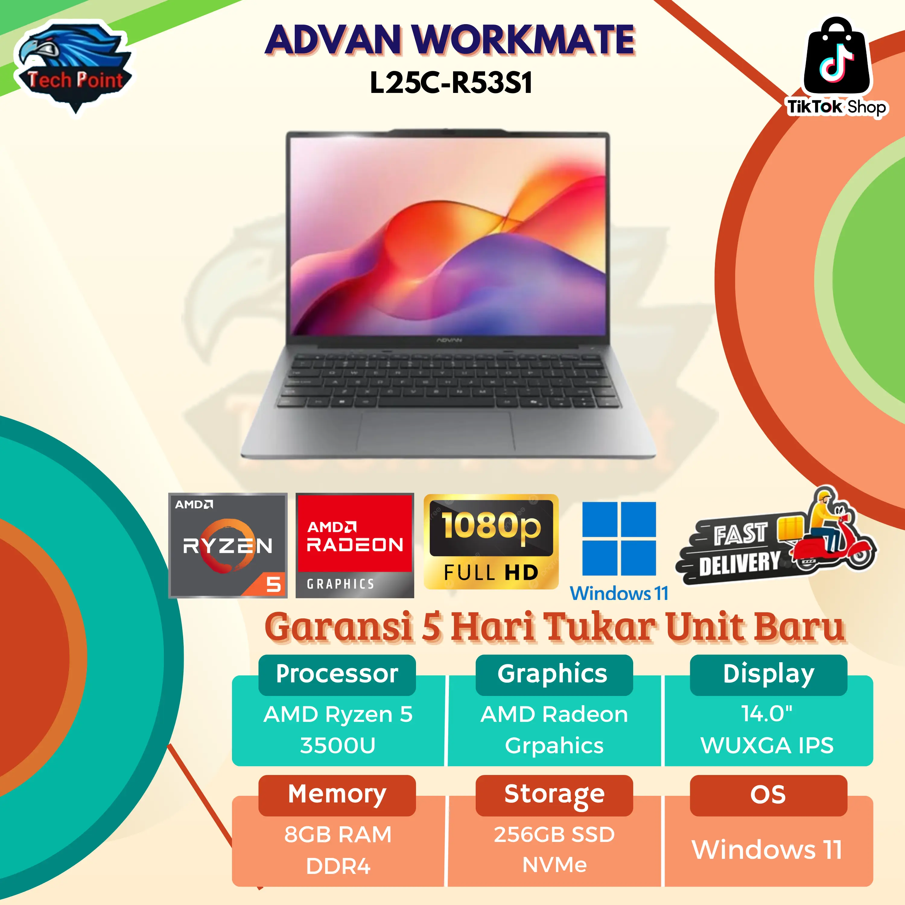 [BARU!!] ADVAN WORKMATE RYZEN 5 3500U 8GB 256GB W11 14.0UWUXGA IPS ...