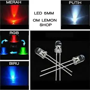 Lampu LED 5mm warna biru putih merah kuning hijau & RGB