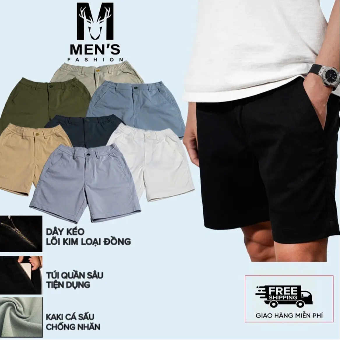 Men's Fashion Quần Short Kaki Basic Lưng Chun Vải Co Giãn Thoải Mái Có Khóa Kéo Trẻ Trung Form Trên Gối Chất Liệu Kaki Cá Sấu Thấm Hút Mồ Hôi - 1