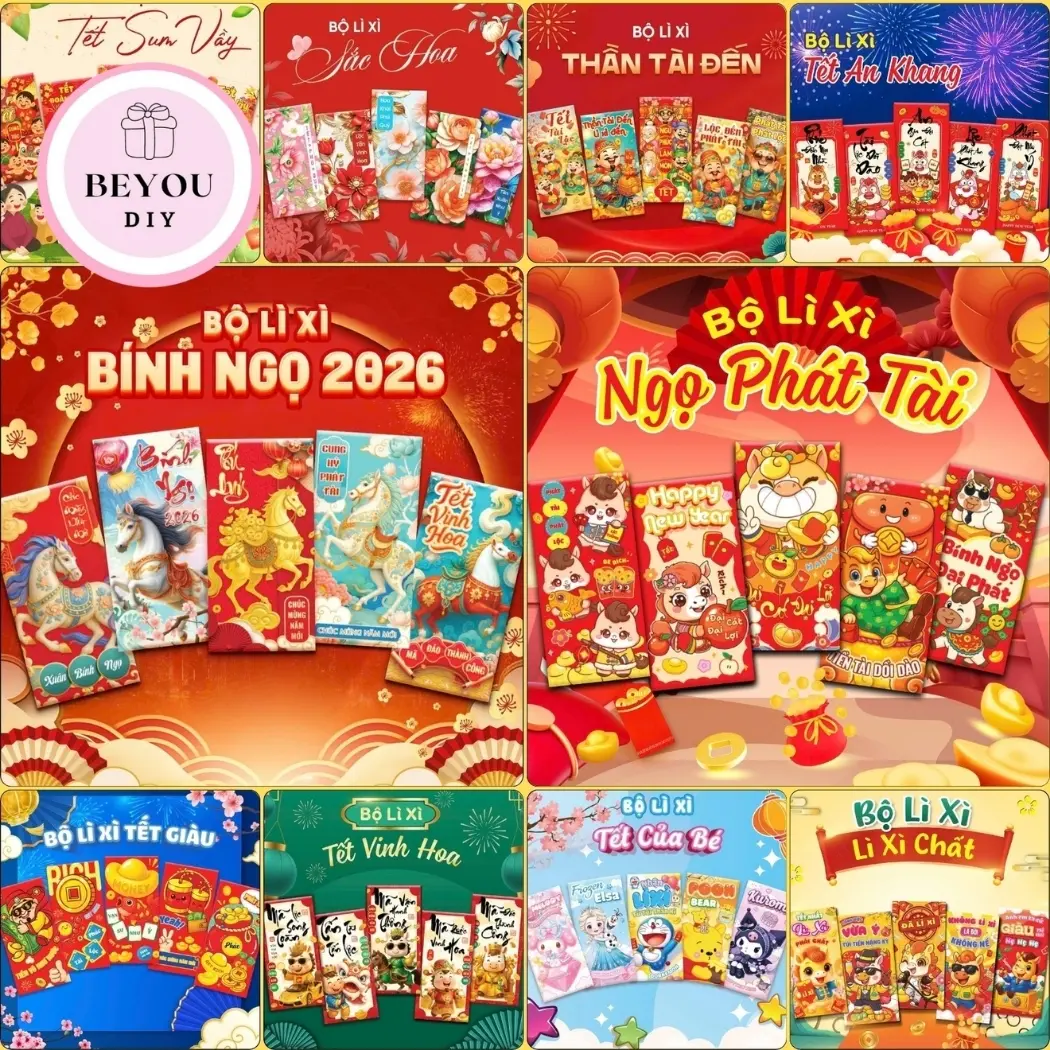 Combo 50 Phong Bao Lì Xì Tết, Bộ 50 Cái Lì Xì Nhiều Mẫu Dễ Thương