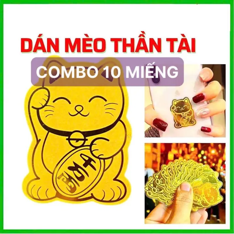 Combo 10 Miếng dán mèo thần tài rước lộc vào nhà may mắn tài lộc thịnh vượng (có kéo dán)