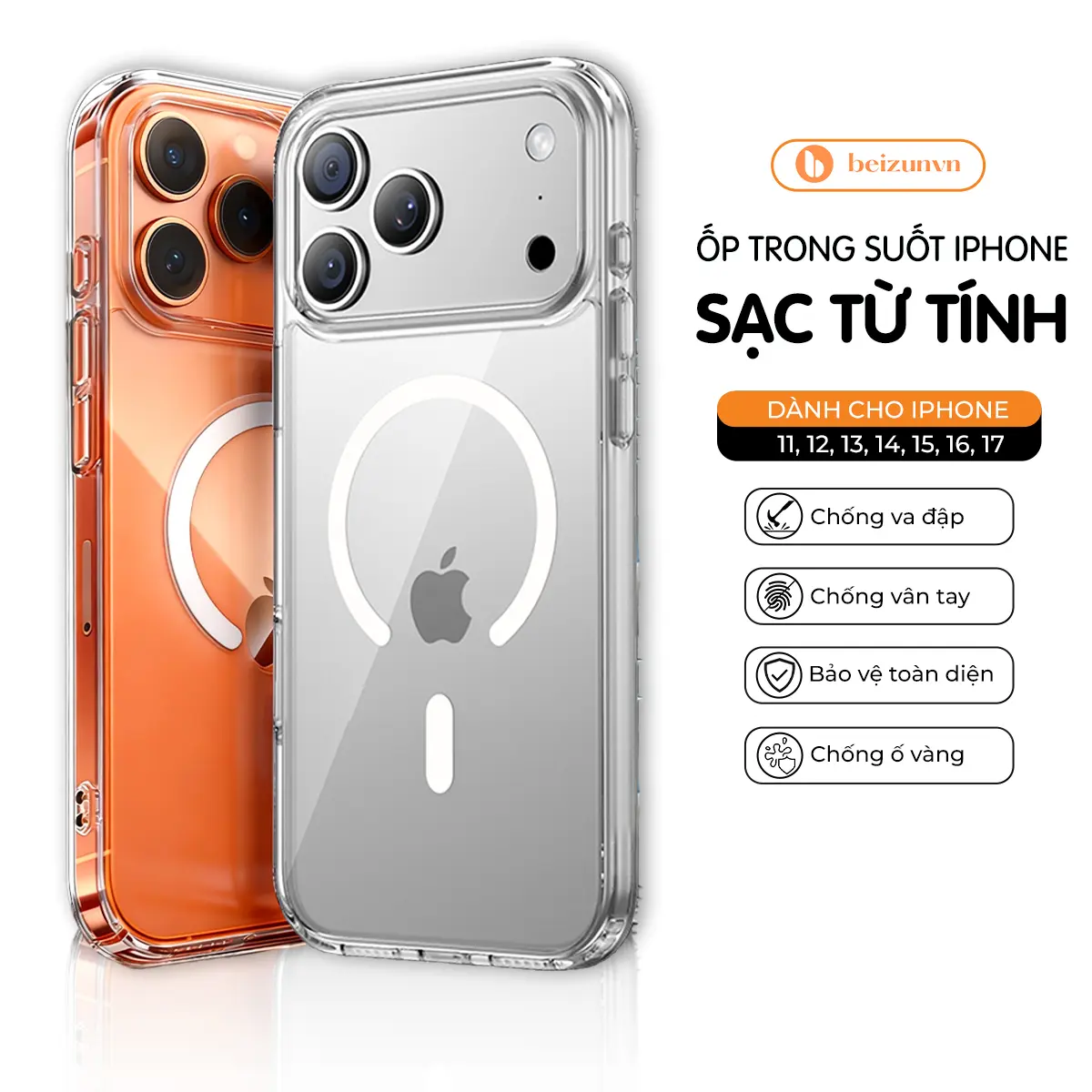 [QUÀ] Ốp Lưng iphone  Trong Suốt Chống Sốc - Hỗ trợ sạc từ tính không dây dành cho iphone 16 ,15 ,14 ,13 ,12, 11promax và 16, 15, 14 plus