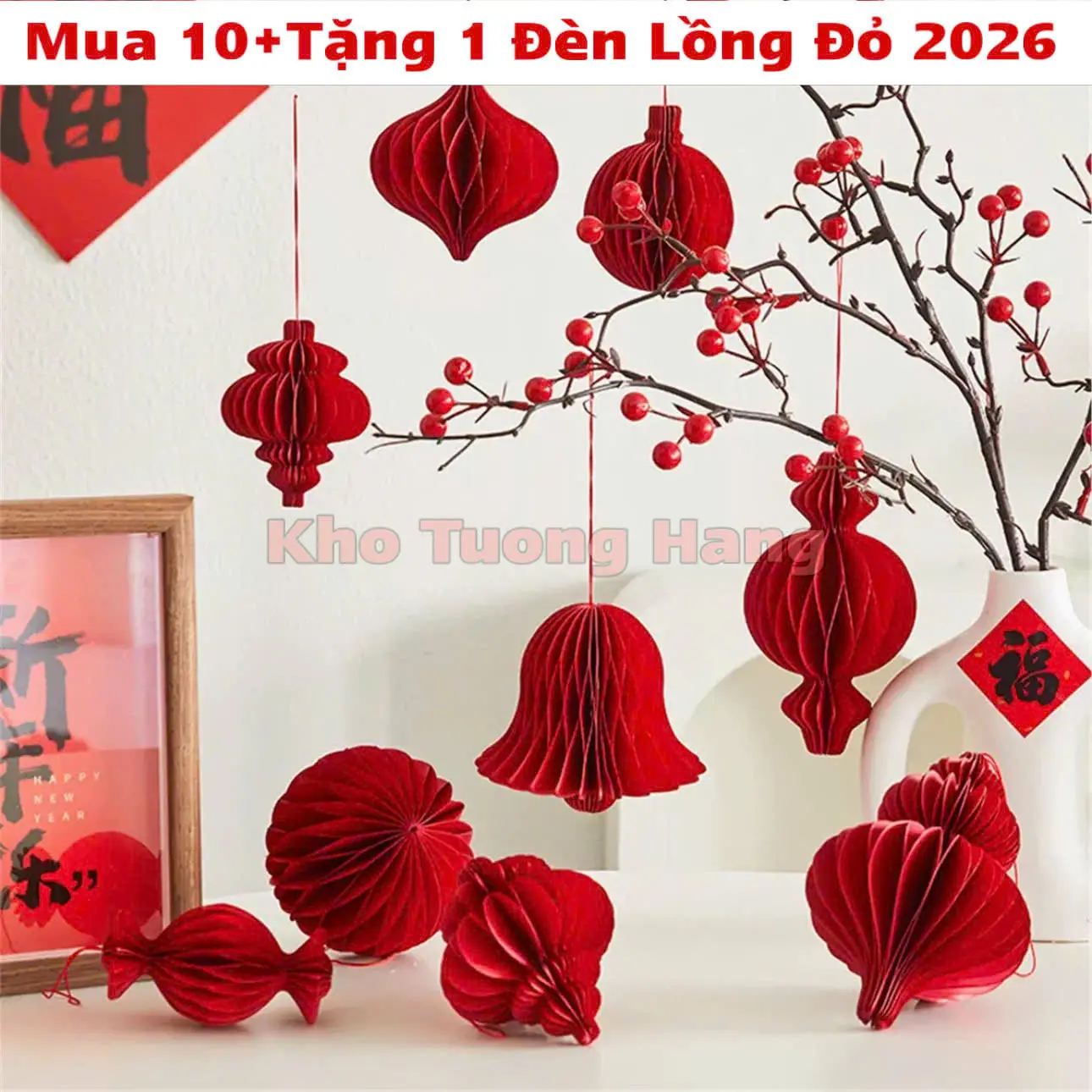 (Mua 10 Tặng 1)Đèn Lồng Đỏ Đủ Mẫu Trang Trí Tết 2026,Set 11 Quả Cầu Giấy Treo Tết,Lễ Hội,Cây Đào,Cây Mai
