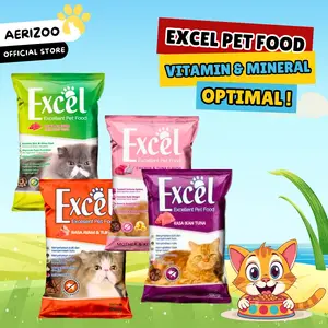 Aerizoo Pakan Kucing Excel Adult Kitten 250gr Repack & 500gr Freshpack  Makanan Kucing Dewasa & Anak Berkualitas Segar dan Lezat