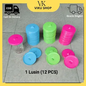12 PCS Tutup Gelas Cangkir Plastik Warna Warni 1 Lusin Melindungi Minuman Praktis dan Menarik
