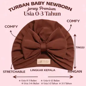 TURBAN BAYI NEWBORN MOTIP PITA POLOS 0-3 TAHUN JERSEY PREMIUM LEMBUT