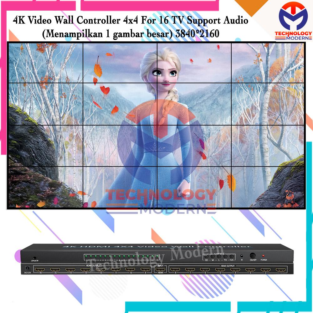 4K HDMI 4x4 Video Wall Controller (Menggabungkan 16 TV To Big Screen) Support Rotate 180° untuk baris pertama