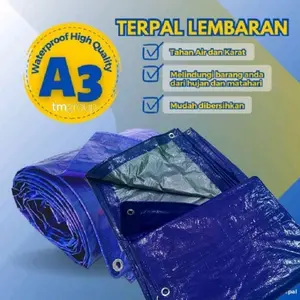 TERPAL tenda A3 Uk. 2x3 2x4 2x5 3x3 3x4 3x5 3x6 4x4 meter tahan matahari waterproof Plastik di lengkapi ring dan Tal setiap kelilingnyai - A3 Biru, 2x2 meter Tali Tenda