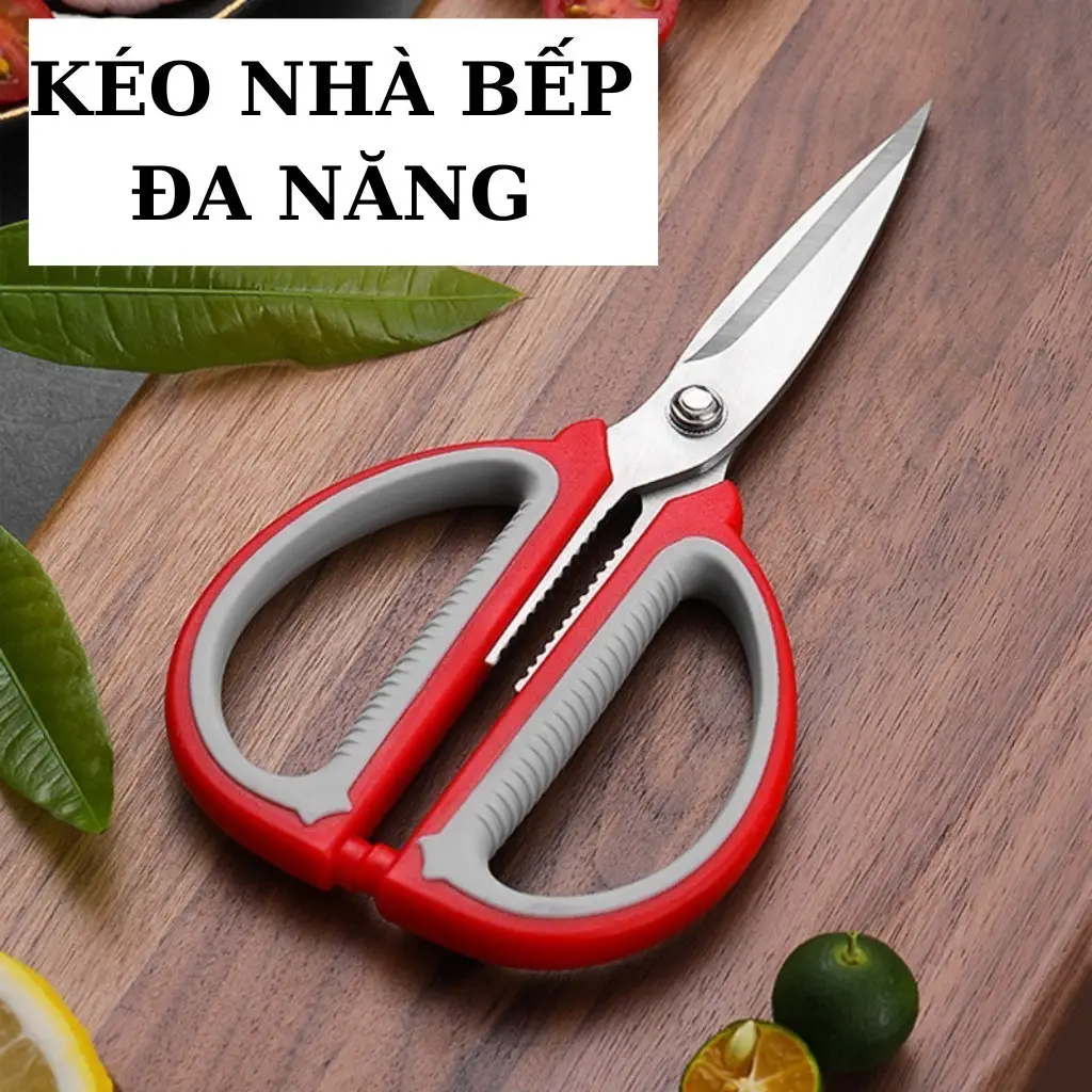 Kéo Màu Đỏ Inox Đa Năng Cán Nhựa Dụng Cụ Nhà Bếp Cắt Thực Phẩm Cao Cấp Siêu Sắc Bén