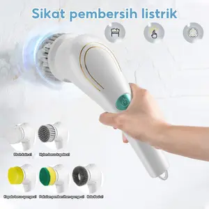 Sikat Pembersih Elektrik 6 in 1 Nirkabel - Alat Pel Lantai & Scrubber Multifungsi untuk Kamar Mandi, Dapur, Rumah dengan Fitur Penyemprotan dan Isi Ulang