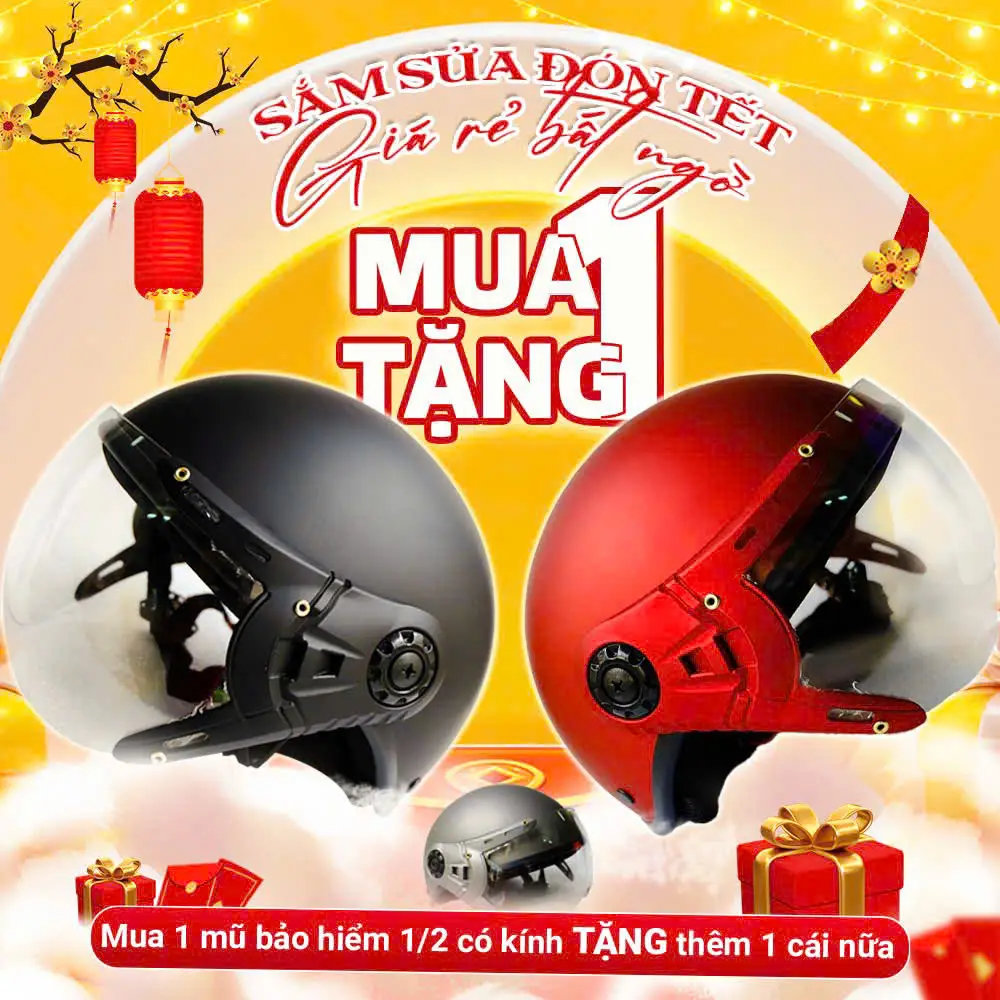 [Mua 1 + Tặng 1 cùng loại] Mũ bảo hiểm nữa đầu có kính 16 màu Thời trang An Toàn Cao Cấp