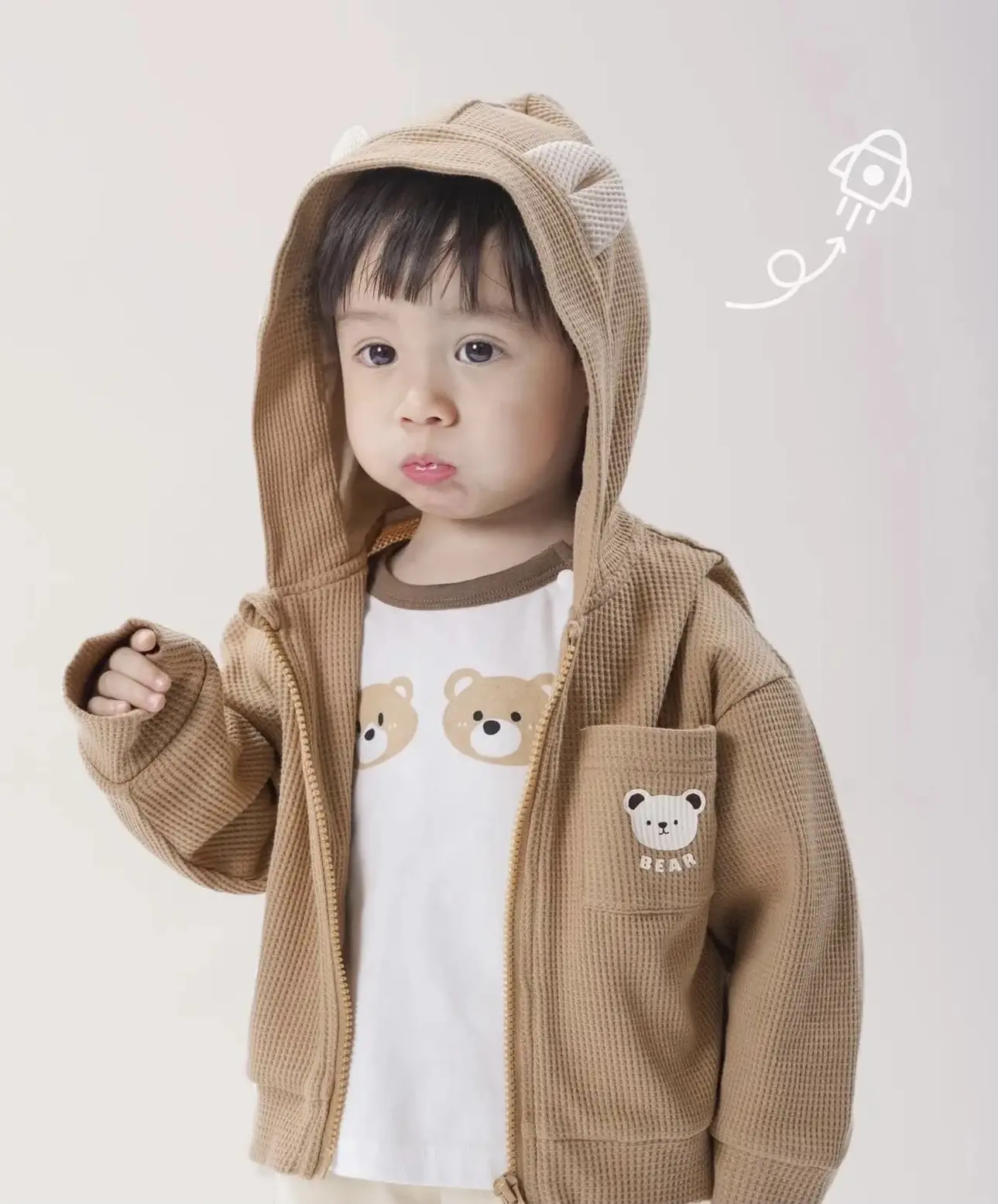 ÁO KHOÁC BEAR 2 MÀU DỄ THƯƠNG CHẤT LIỆU TĂM TỔ ONG CHO BÉ TRAI BÉ GÁI