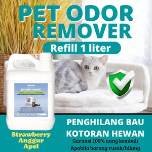Reffil 1 liter spray penghilang bau pesing kotoran hewan kucing anjing kelinci antibakteri penghilang bau pesing urin / Penghilang Bau Kotoran Kucing & Anjing - Wangi Apel Strawberry