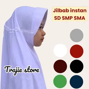 Kerudung bergo serut SD MI TK SMP SMA murah berkualitas Jilbab Instan Muslim Katun Sekolah Putih