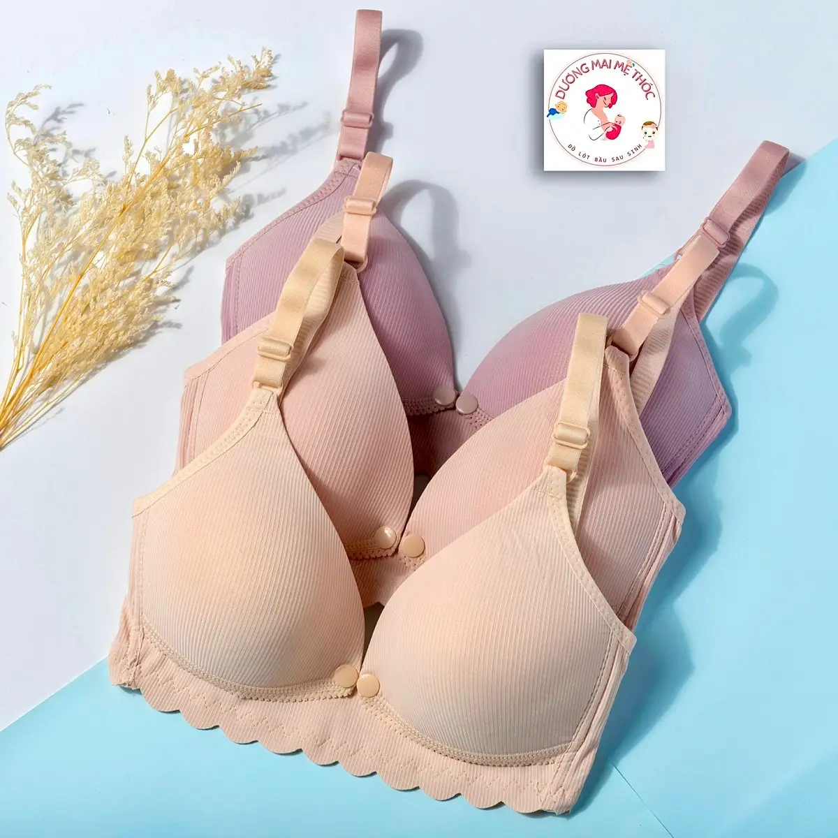 Sét 3 Áo Tăm Cúc Mở Ngang Không Gọng Cho Bầu Và Cho Con Bú Áo Cho Con Ti Sau Sinh (Chất Liệu Su Lụa Co Giãn Thoáng Khí ) set  áo