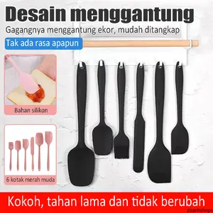 Peralatan Memanggang & Memasak Komplek 6-in-1 Silikon Premium: Spatula Kue, Pengikis Adonan 300ml, Kuas Oles Minyak 20cm, Sendok Krim 15cm, Turner, Pengaduk Adonan, Solusi Bakat Masak Berkualitas Terbaik