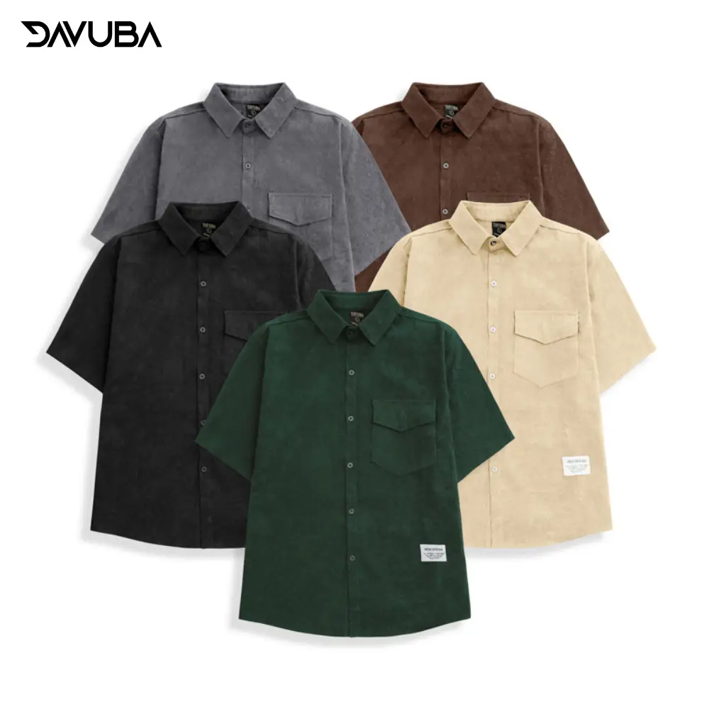[Sold Out] Áo sơ mi nam nữ nhung tăm DAVUBA cộc tay cổ bẻ SM015