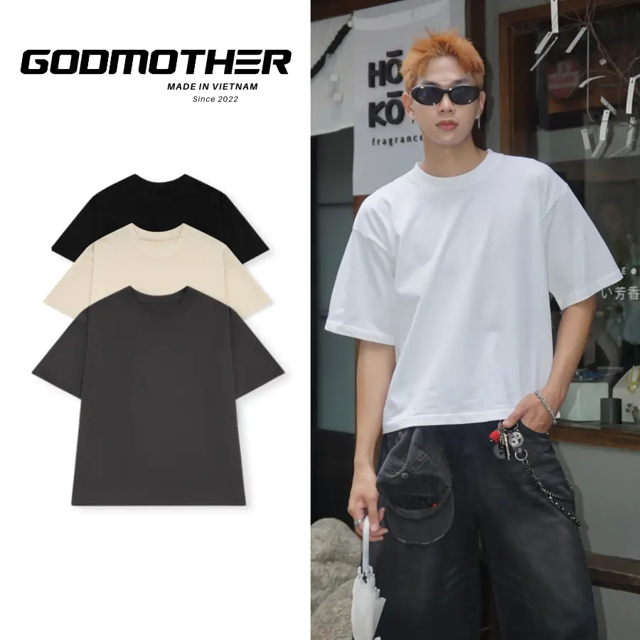 Áo Thun Trơn FORM BOXY GODMOTHER T-Shirt Cotton 250gsm Thoáng Mát Phong Cách Trẻ Trung Năng Động - 1