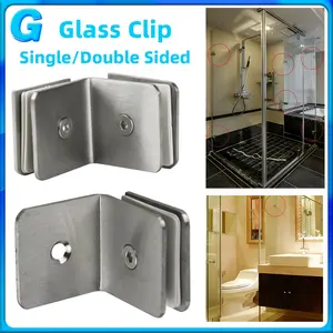 Intensitas Tinggi Penjepit Kaca 45*45mm Stainless Glass Clip Persegi Kokoh Penjepit Sekat Kaca Brushed Stainless 90  Single/Double Sided Derajat Bracket Kaca Kamar Mandi Penjepit Ambalan Rak Kaca SUS 304 Kaca Stenlies Silver L Klip Kaca Dinding