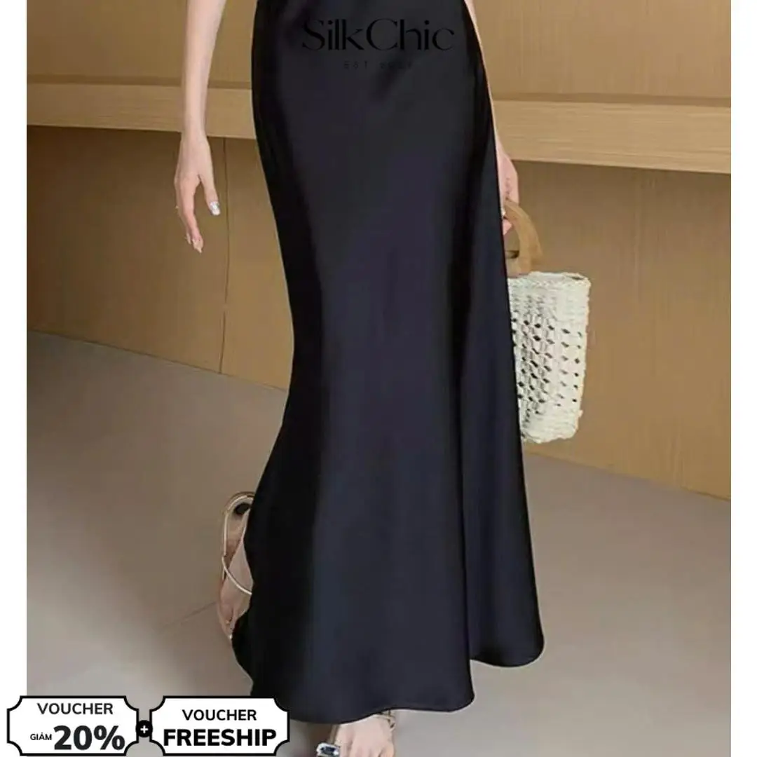 Chân Váy Midi Lụa Form A Phối Đuôi Cá Nhẹ Dáng Dài Hàn Quốc NV606 Chân Váy Midi Dáng Dài Chất Liệu Lụa Satin Mềm Mịn Nữ Women
