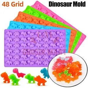 Isi 48 Cetakan Jelly Puding Coklat Permen Gummy Yupi Kue Nugget Fondant Silikon Motif Dino Karakter Lucu