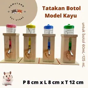 Tatakan botol minum hamster marmut sg model kayu tempat minum