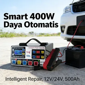 Pemancar Listrik Mobil Otomatis 12V/24V 400W Charger Smart Teknologi Pulse Perbaikan, Tahan Air IPX7, Perlindungan Khusus Baterai Basah & Kering, Model [Model Name], Panjang [Panjang cm], Lebar [Lebar cm]